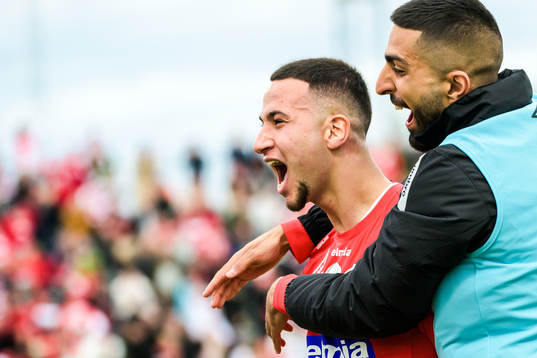 Degerfors Abdelrahman Saidi och Sean Sabetkar jublar