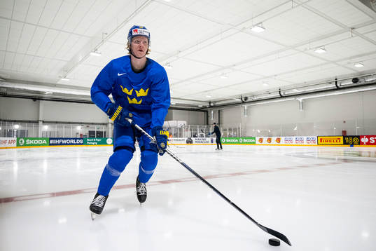 Rasmus Dahlin of Sweden at a practice session