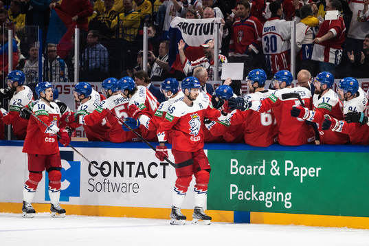 David Krejci of Czech Republic celebrates