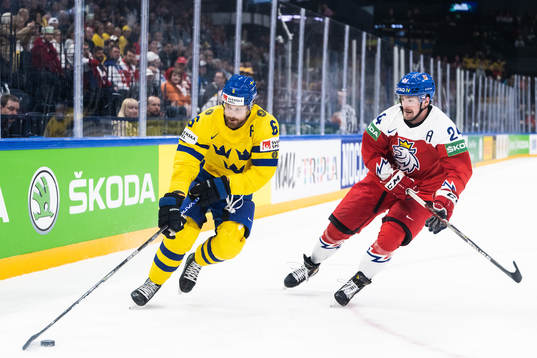 Adam Larsson of Sweden and Jan Scotka of Czech Republic