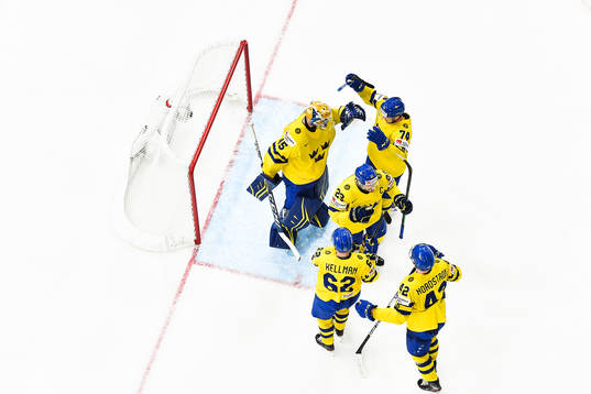 goaltender Magnus Hellberg of Sweden celebrates