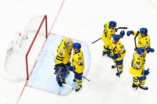goaltender Magnus Hellberg of Sweden celebrates