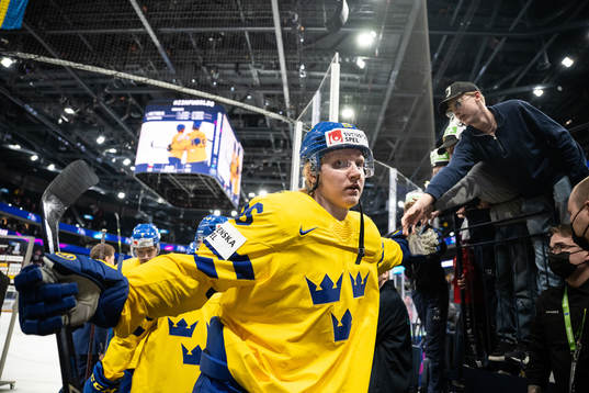 Rasmus Dahlin of Sweden celebrates