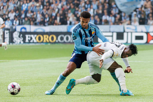 Djurgårdens Isak Hien och Malmö FFs Malik Abubakari