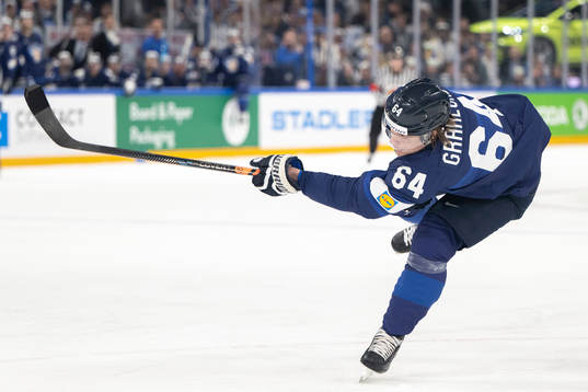 Mikael Granlund of Finland scores the 1-0 goal