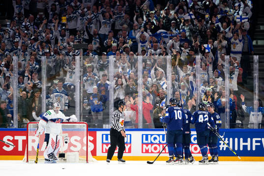 Valtteri Filppula of Finland celebrates scoring 2-0