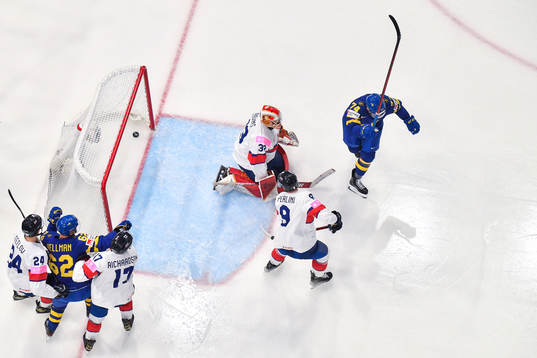 Rasmus Asplund of Sweden celebrates the 1-0 goal behind