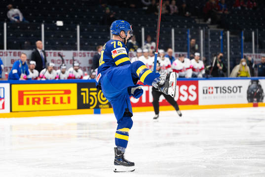 Rasmus Asplund of Sweden celebrates the 1-0 goal