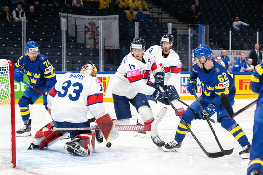 Rasmus Asplund of Sweden scores the 1-0 goal behind
