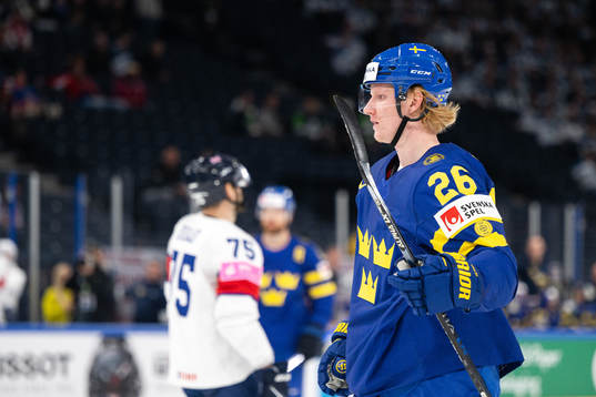 Rasmus Dahlin of Sweden celebrates the 4-0 goal