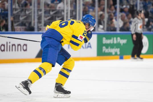 Rasmus Dahlin of Sweden in pain