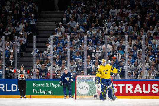 goaltender Magnus Hellberg of Sweden celebrates