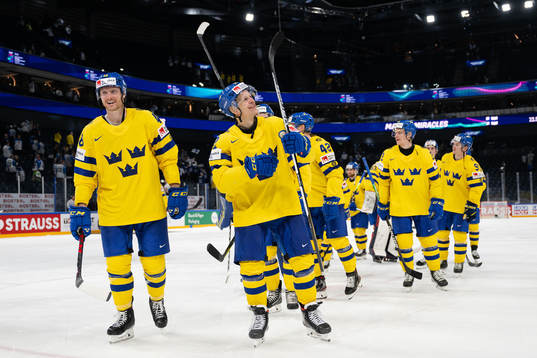 Carl Klingberg and Max Friberg of Sweden celebrate