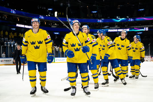 Max Friberg of Sweden celebrate with teammates