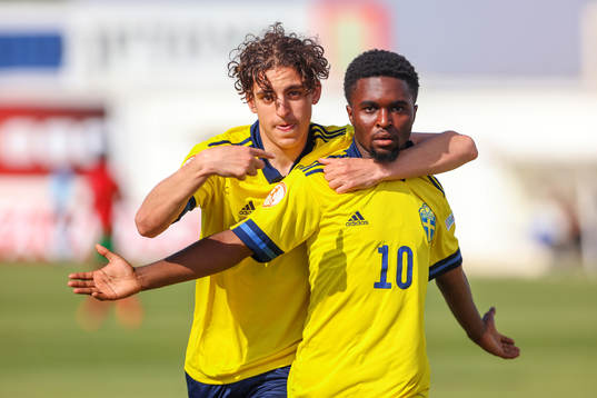 Jardell Kanga and Taha Ayari of Sweden celebrates 1-0