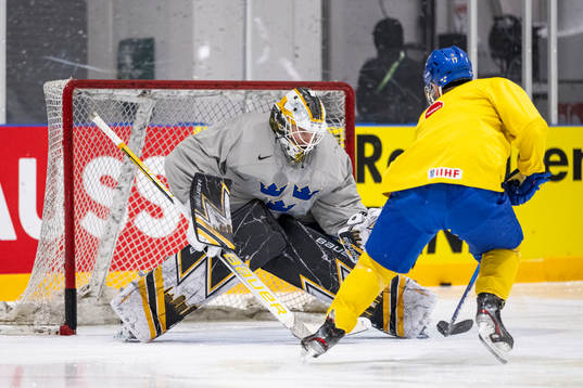 Goaltender Linus Ullmark of Sweden at a practice session
