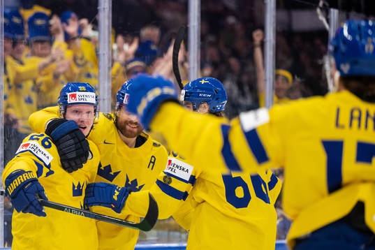 Rasmus Dahlin of Sweden celebrates 0-1