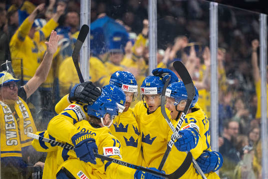 Rasmus Dahlin of Sweden celebrates 0-1