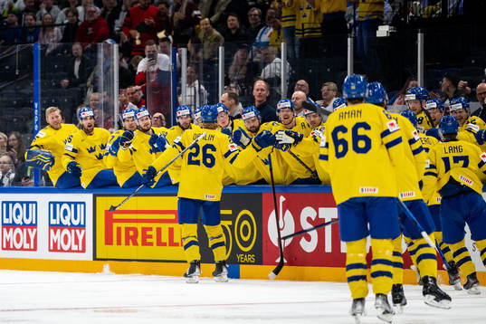 Rasmus Dahlin of Sweden celebrates 0-1