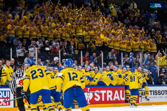 Carl Grundström of Sweden celebrates 1-2 which later is