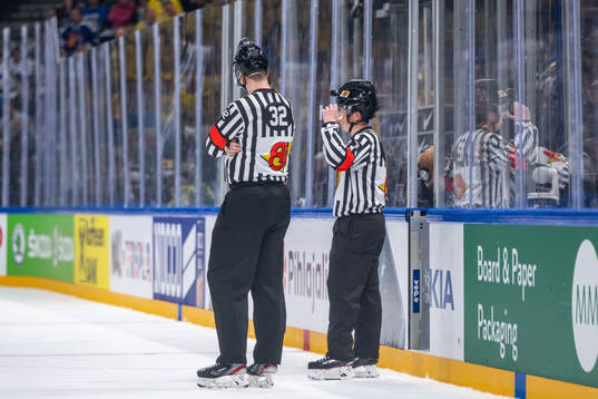 The referees video review the 1-2 goal by Sweden