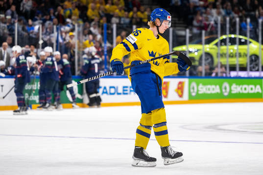 Rasmus Dahlin of Sweden looks dejected
