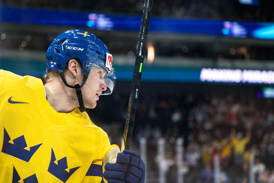 Carl Grundström of Sweden celebrates the 1-2 goal that was