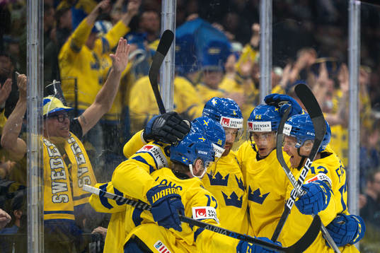 Rasmus Dahlin of Sweden celebrate the 0-1 goal with