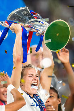 Ada Hegerberg of Lyon celebrates winning the UEFA Women's