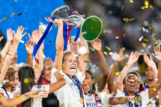 Ada Hegerberg of Lyon celebrates winning the UEFA Women's