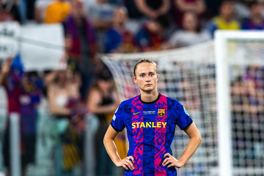 Caroline Graham Hansen of Barcelona looks dejected