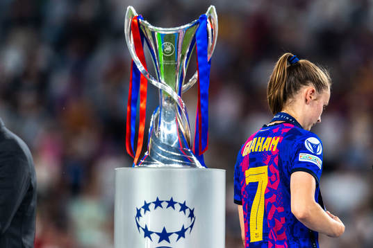 Caroline Graham Hansen of Barcelona looks dejected