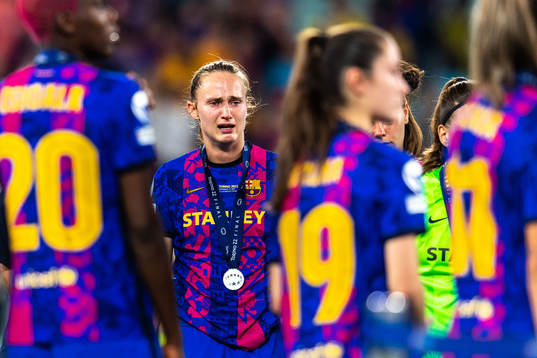 Caroline Graham Hansen of Barcelona looks dejected