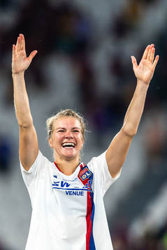 Ada Hegerberg of Lyon celebrates winning the UEFA Women's
