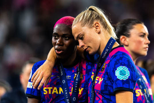 Asisat Oshoala and Fridolina Rolfö looks dejected