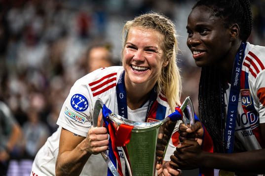 Ada Hegerberg of Lyon celebrates winning the UEFA Women's