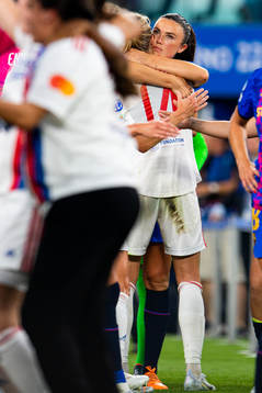 Ada Hegerberg of Lyon and Ingrid Syrstad Engen of Barcelona