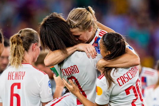 Wendie Renard, Ada Hegerberg and Delphine Cascarino of Lyon