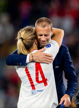 Ada Hegerberg of Lyon receives her winners medal by UEFA