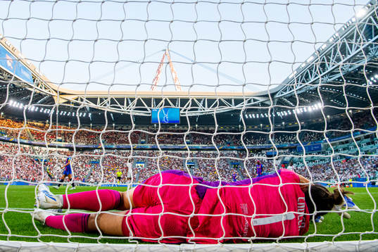Goalkeeper Claudia Endler of Lyon with an injury