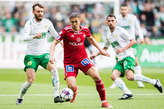 Hammarbys Simon Sandberg och IFK Norrköpings Eman Markovic