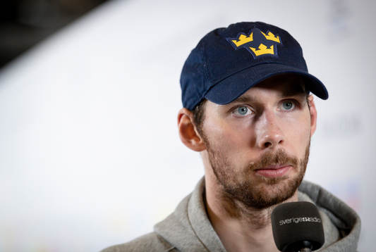 Marcus Pettersson at the mixed zone