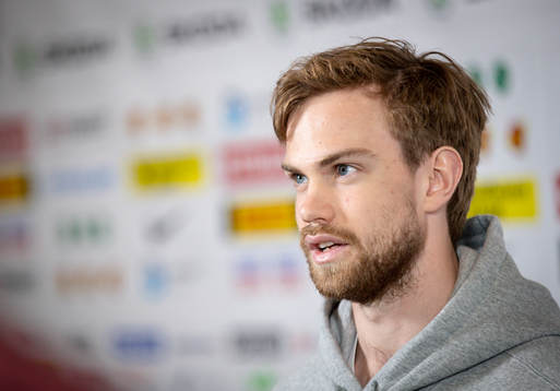 Oskar Lang at the mixed zone