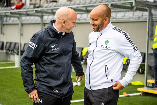 Landskronas tränare Billy Magnusson och Brages tränare