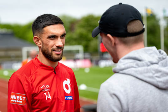 Degerfors Daniel Krezic före fotbollsmatchen i Allsvenskan