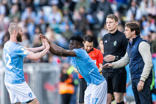 Malmö FFs Jo Inge Berget, Malik Abubakari och tränare