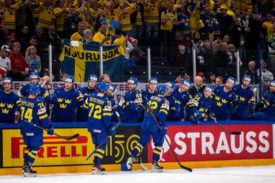 Lucas Wallmark of Sweden celebrates 5-0