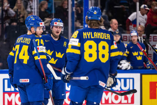 Lucas Wallmark of Sweden celebrates 5-0