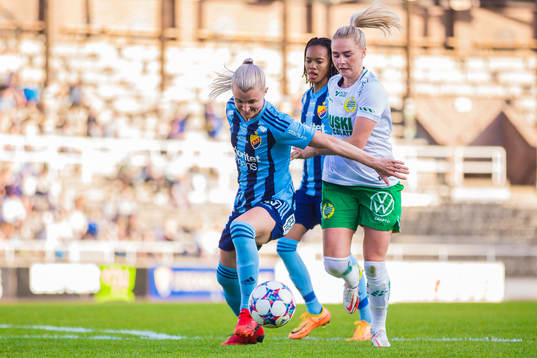 Djurgårdens Emelie Lövgren och Hammarbys Emma Jansson