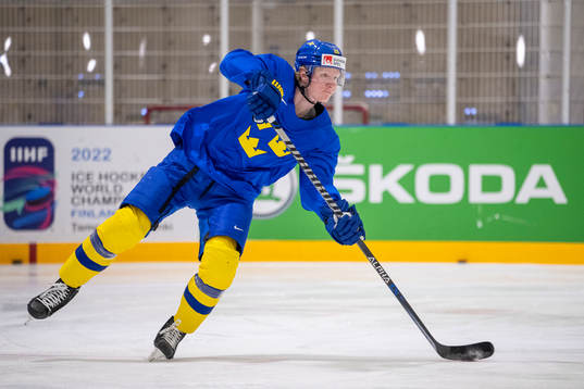 Rasmus Dahlin of Sweden at a practice session